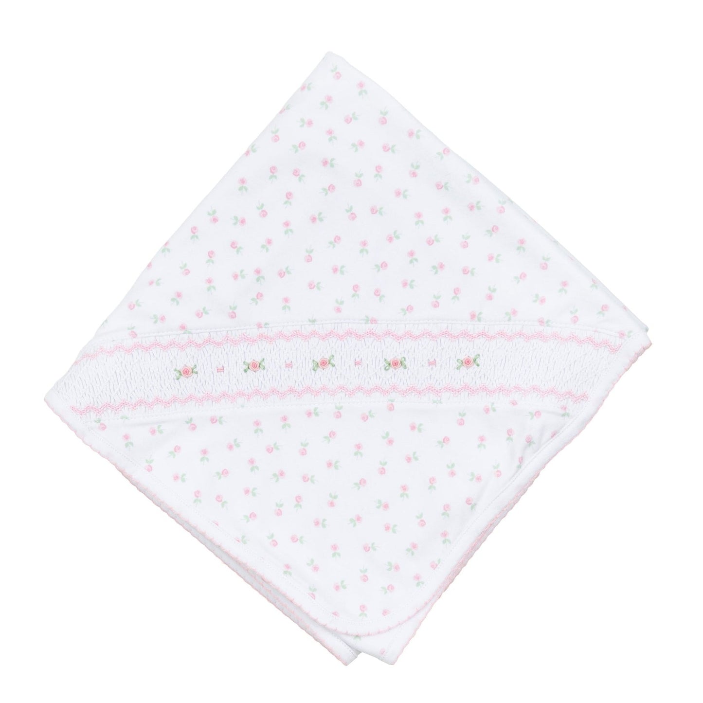 Pink Roses Smocked Receiving Blanket