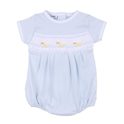 Light Blue Just Ducky Classics Smocked S/S Bubble