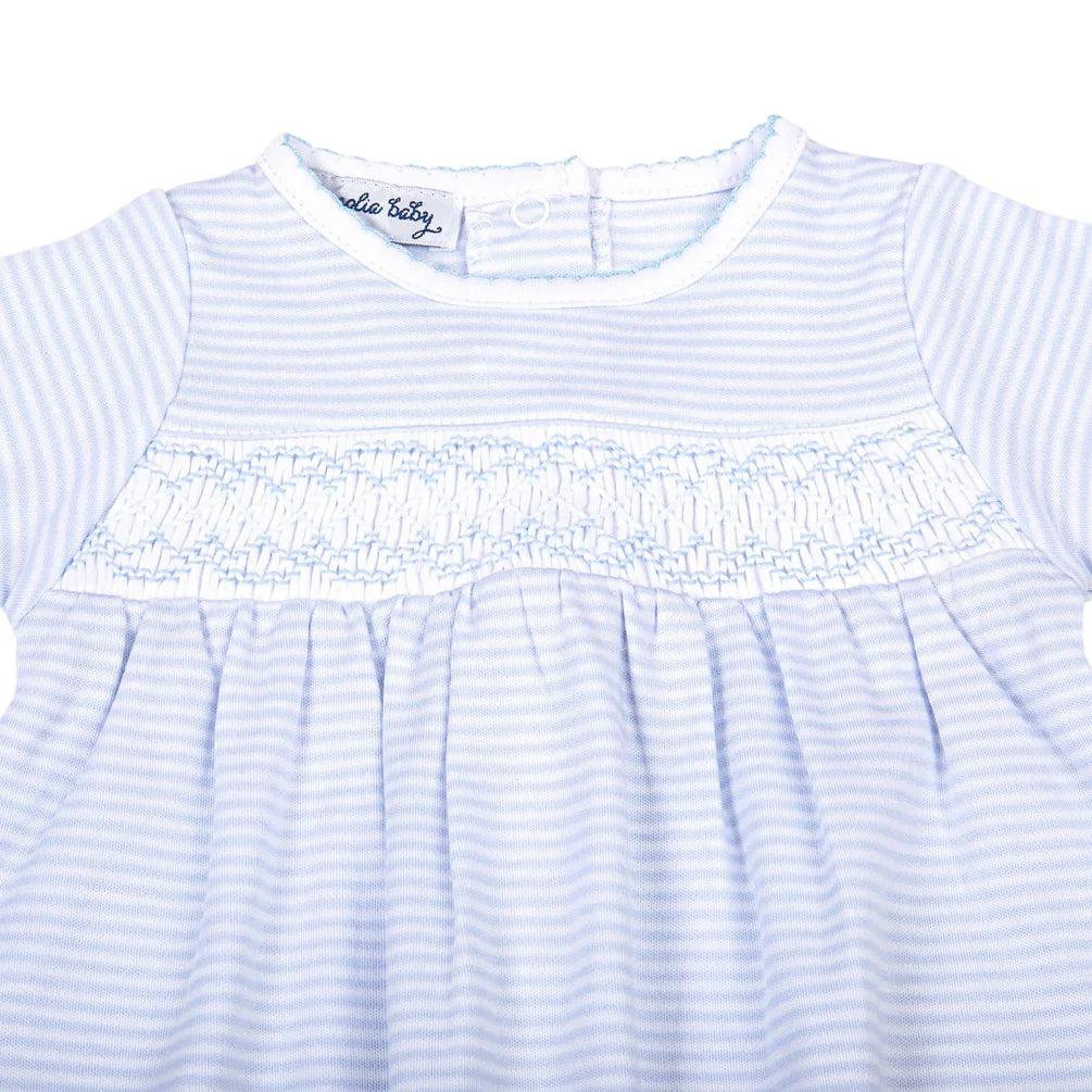 Mini Stripes Smocked Gathered Gown - Blue