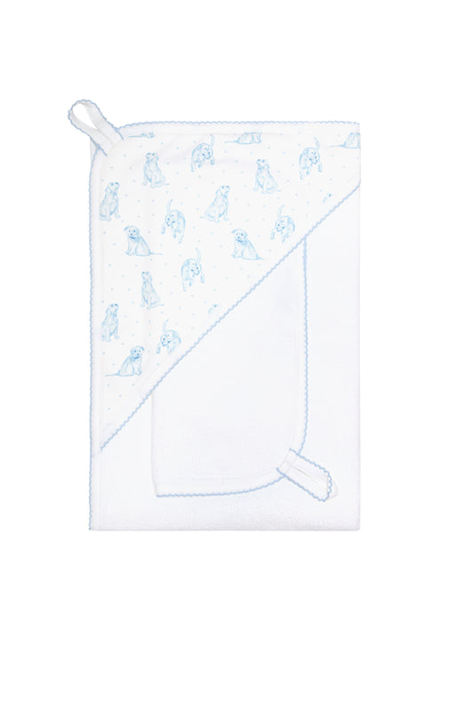 Blue Puppy Print Hooded Towel