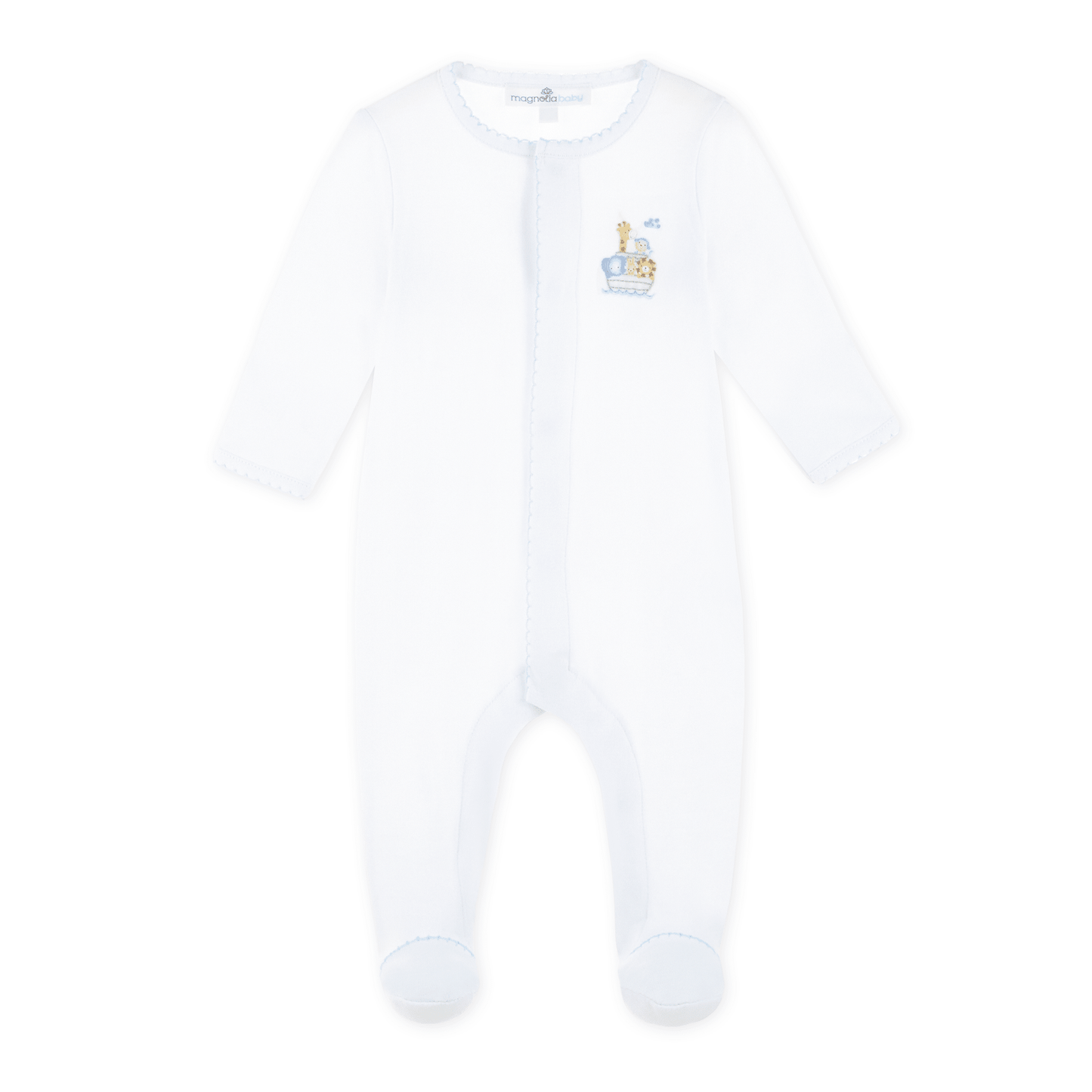 Noah's Ark Zip Footie - Light Blue