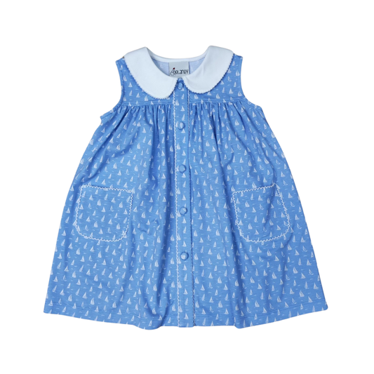 Blue Button Front Sailboat Dress
