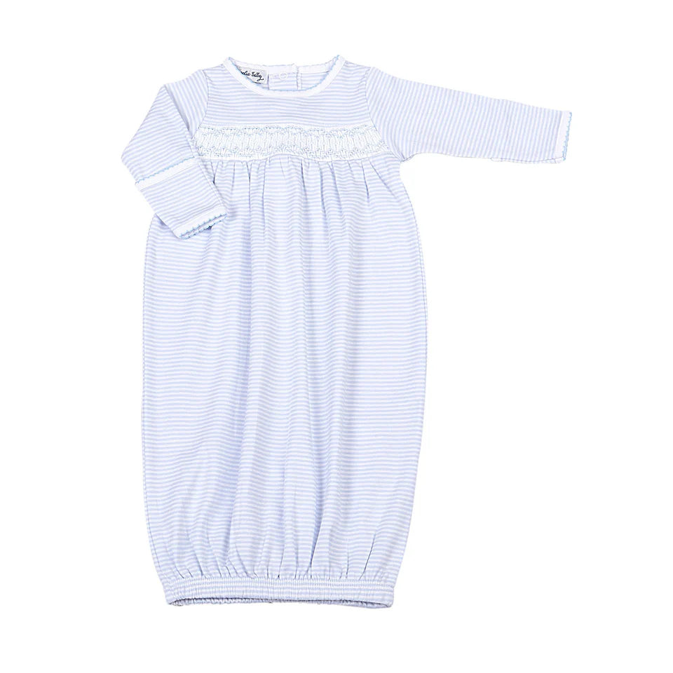 Mini Stripes Smocked Gathered Gown - Blue