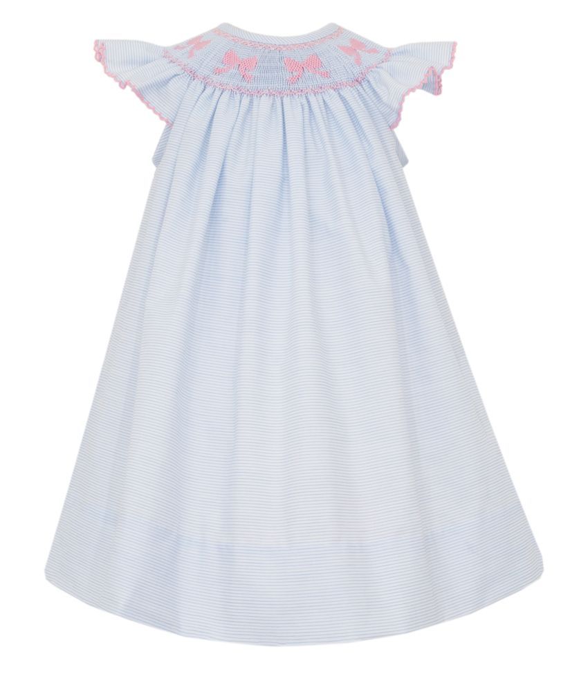 Light Blue Striped Smocked Bishop w/Pink Bows