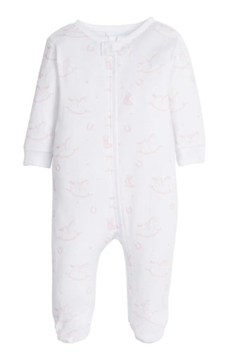 Zippered Footie - Pink Rocking Horse