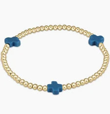 egirl Signature Cross Gold Pattern 3mm Bead Bracelet - Cobalt