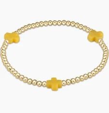 egirl Signature Cross Gold Pattern 3mm Bead Bracelet - Canary