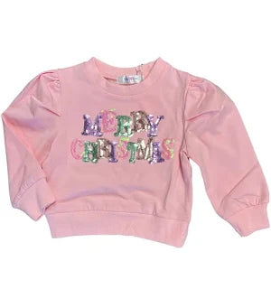 Christmas Pastel Pink Sequin Puff Long Sleeve Shirt