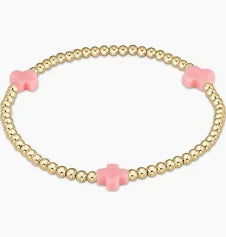 egirl Signature Cross Gold Pattern 3mm Bead Bracelet - Pink