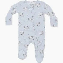 Gray Elephants - Blue 2 way Zipper Footie