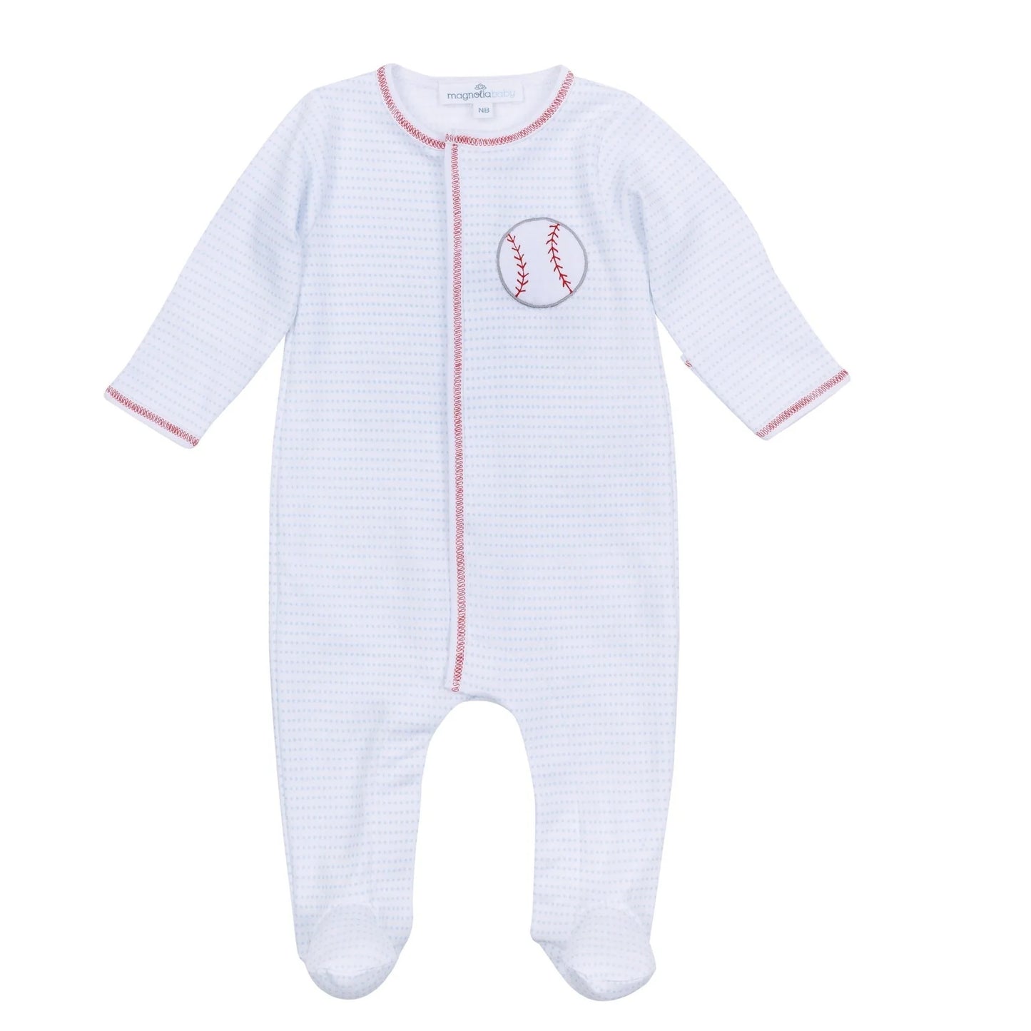 Baseball Applique Footie - Light Blue