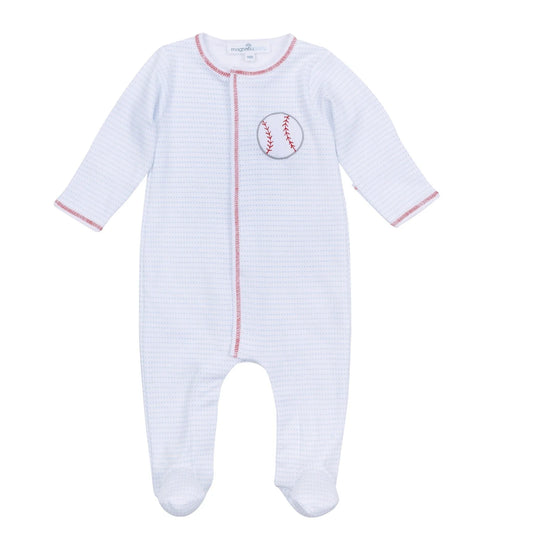 Baseball Applique Footie - Light Blue