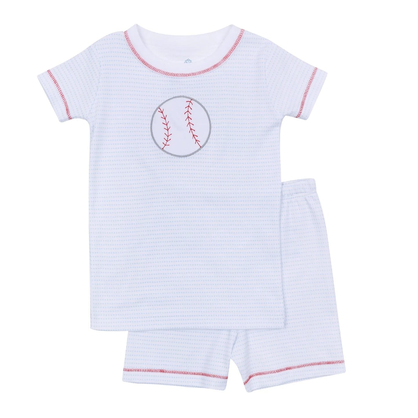 Baseball Applique Short PJ - Light Blue