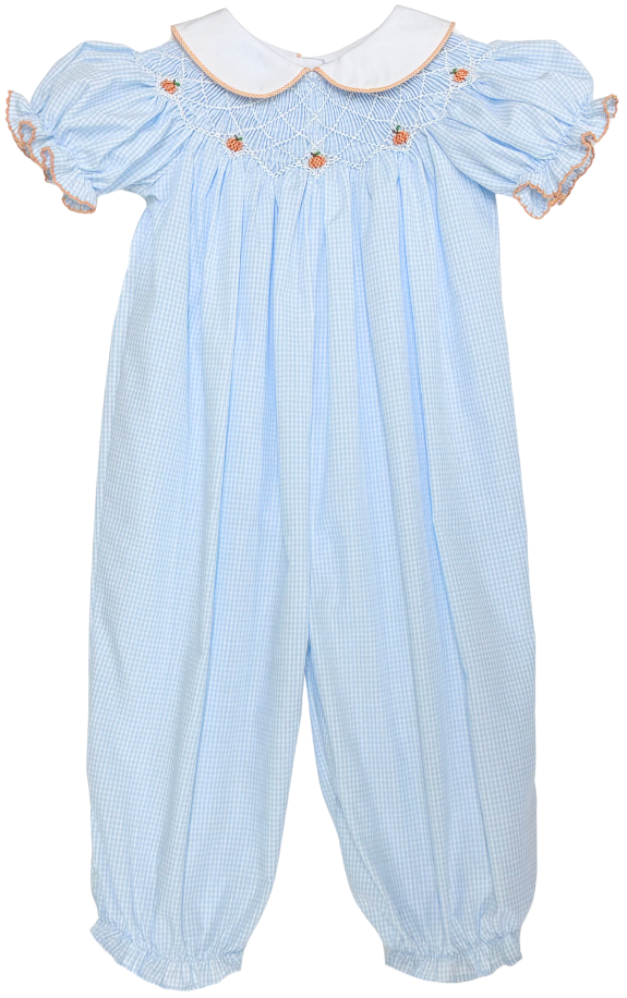 Pumpkin Bishop Bubble Blue Gingham