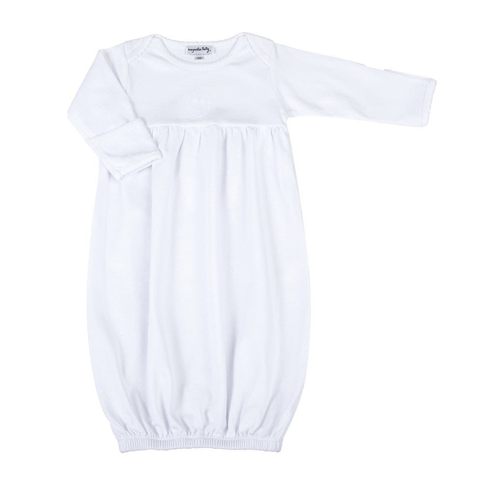 Blessed White Embroidered Gathered Gown