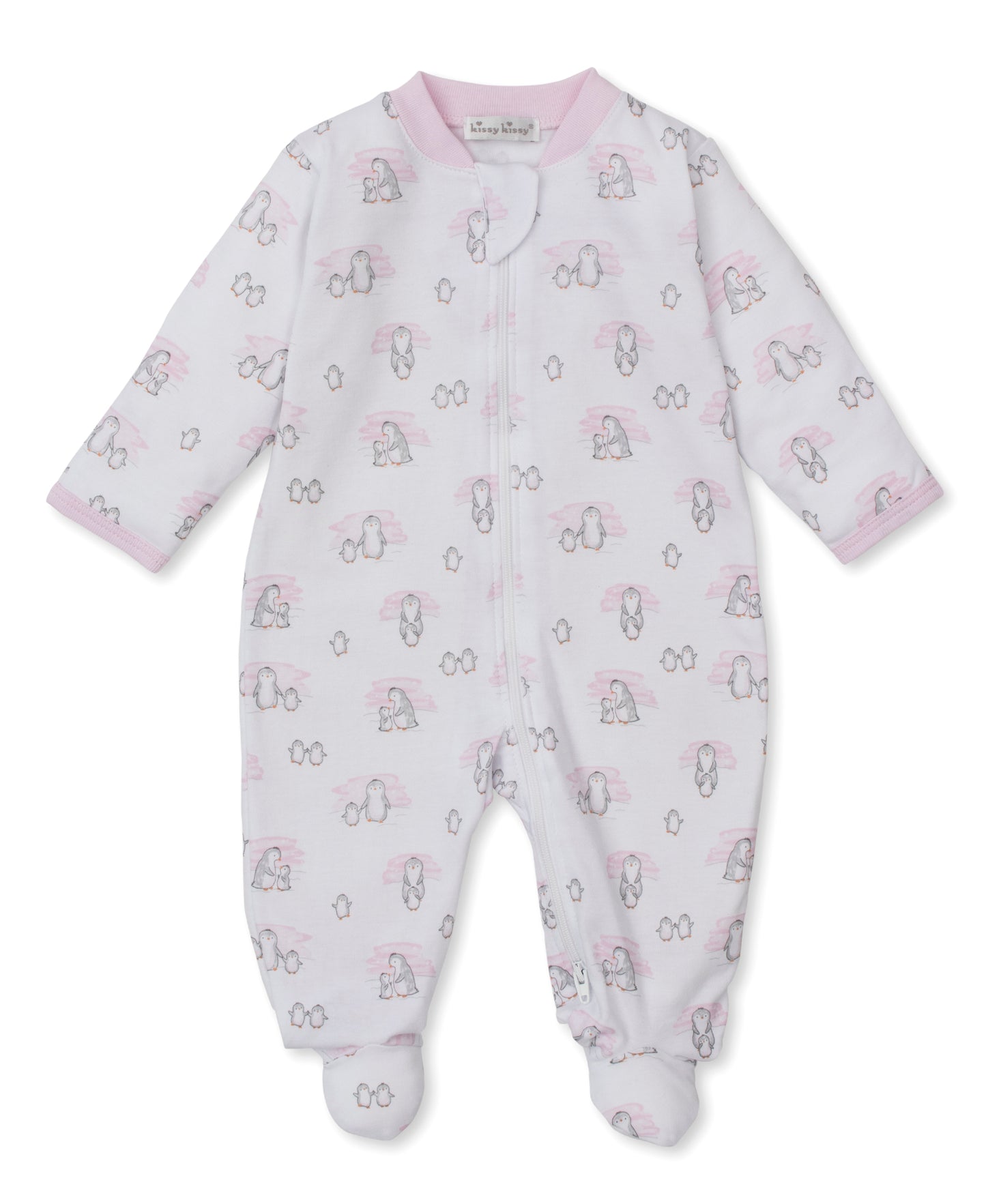 Snow Happy Penguins Footie - Light Pink