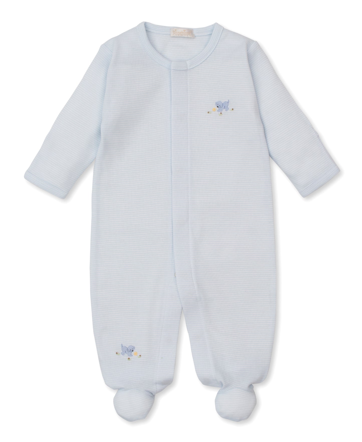 Puppy Hand Embossed Blue Stripe Footie
