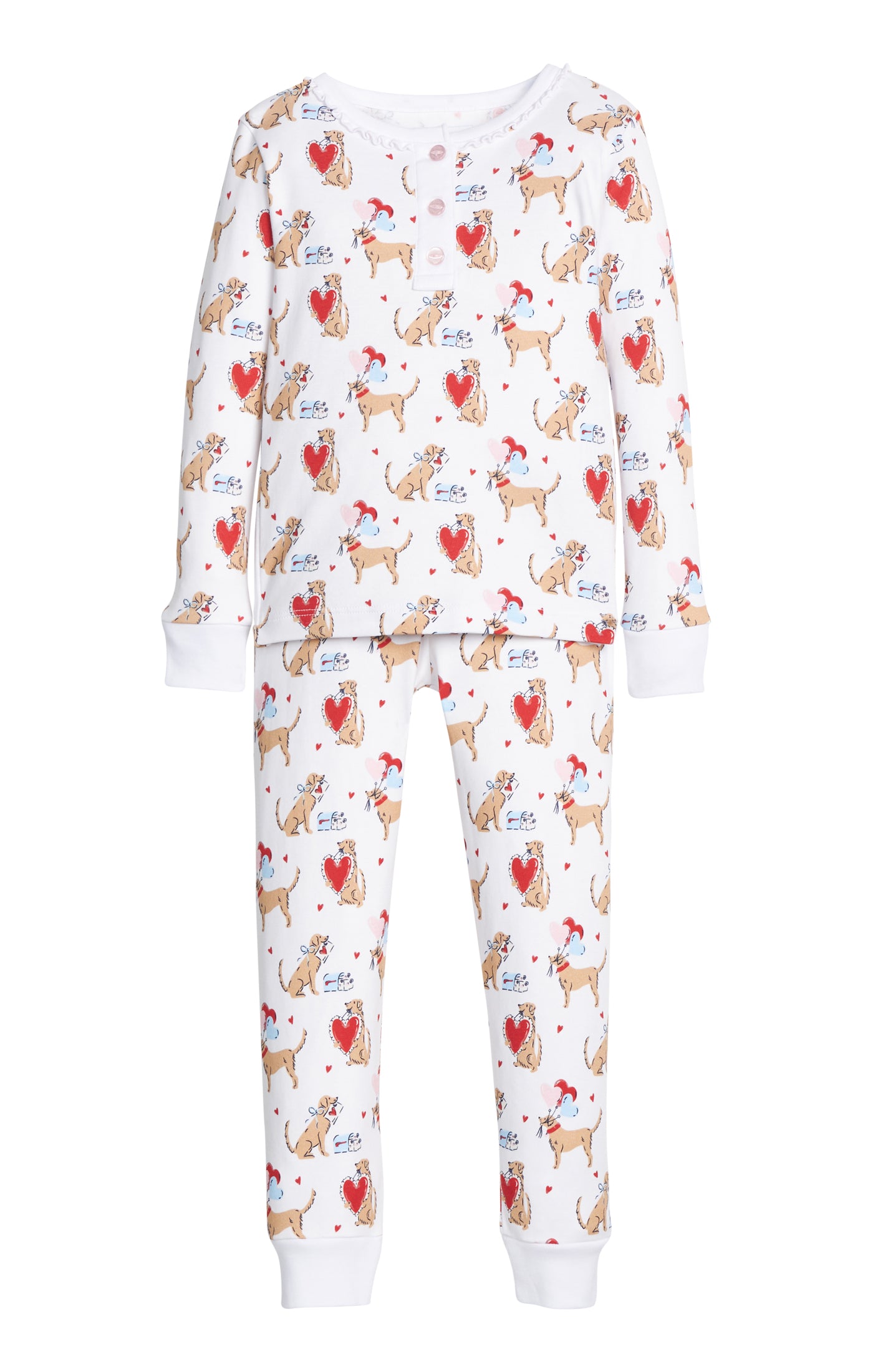Girls Dog w/Hearts Print Long Ruffle PJs