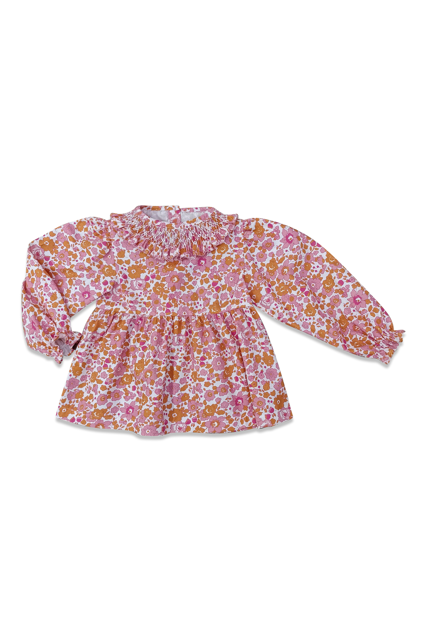 Smocked Alice Long Sleeve Blouse Pink & Orange Floral