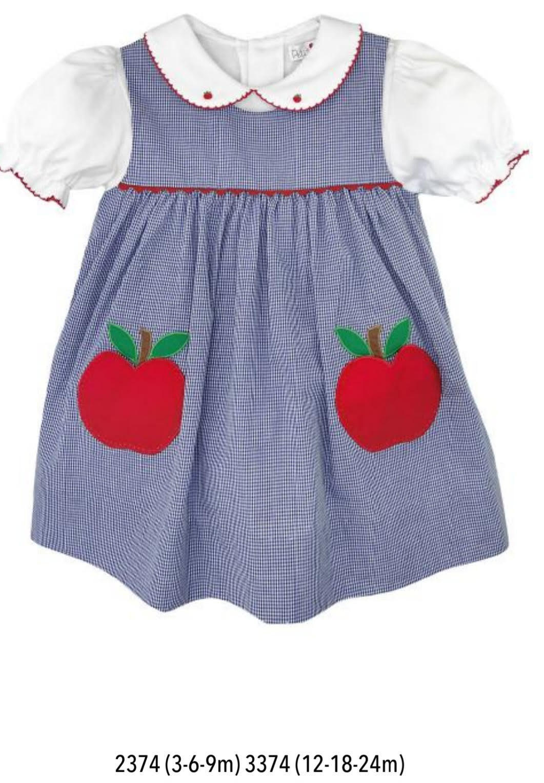 Navy Check Dress Set with Applique Apples