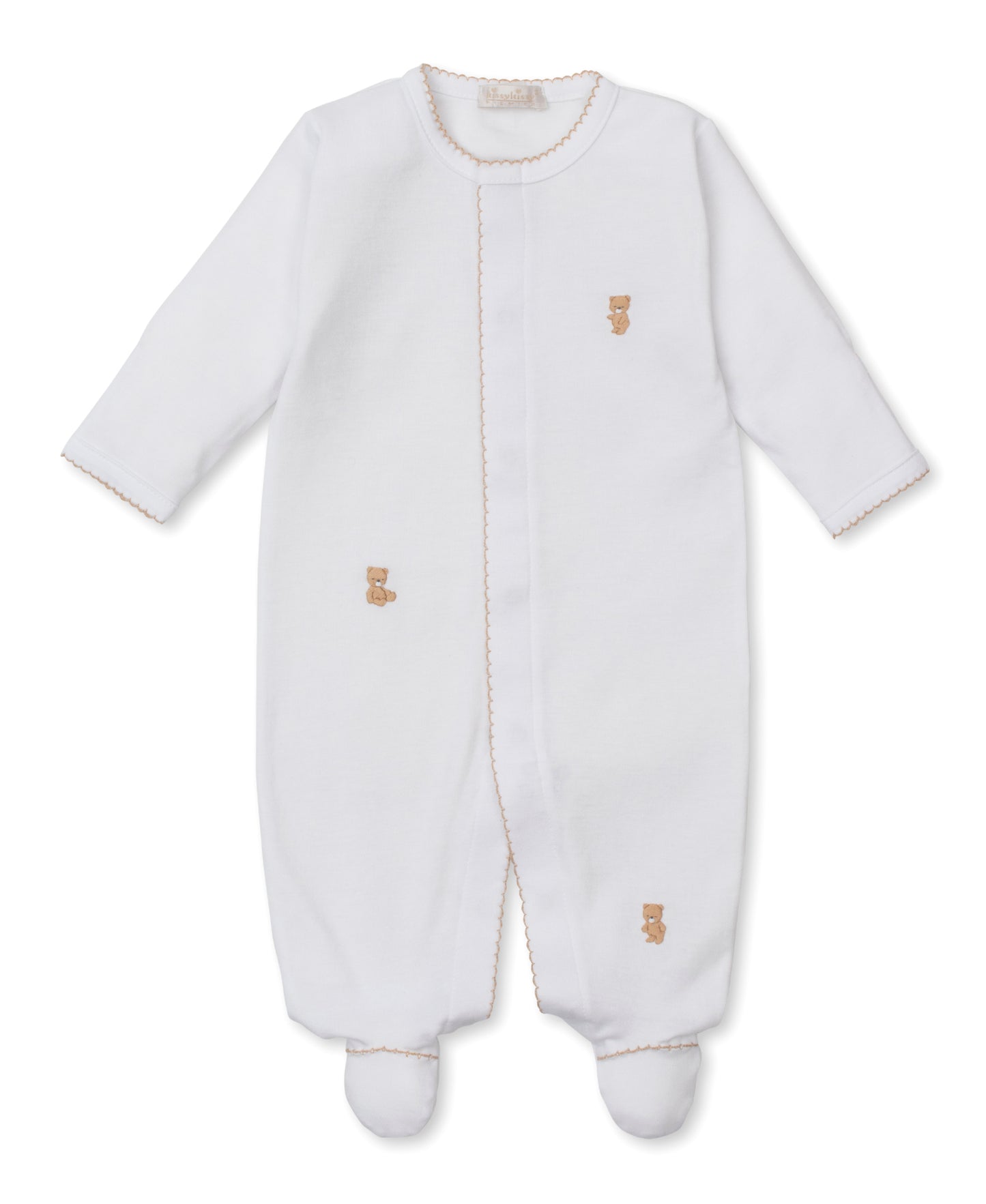 White Footie With Hand Embossed Bears