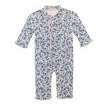 Blue Little Flowers Print Ruffle Coverall