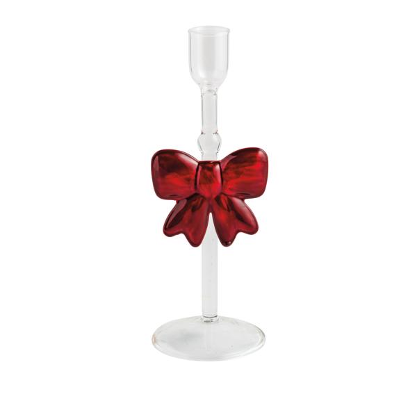 Glass Christmas Bow Taper Holder