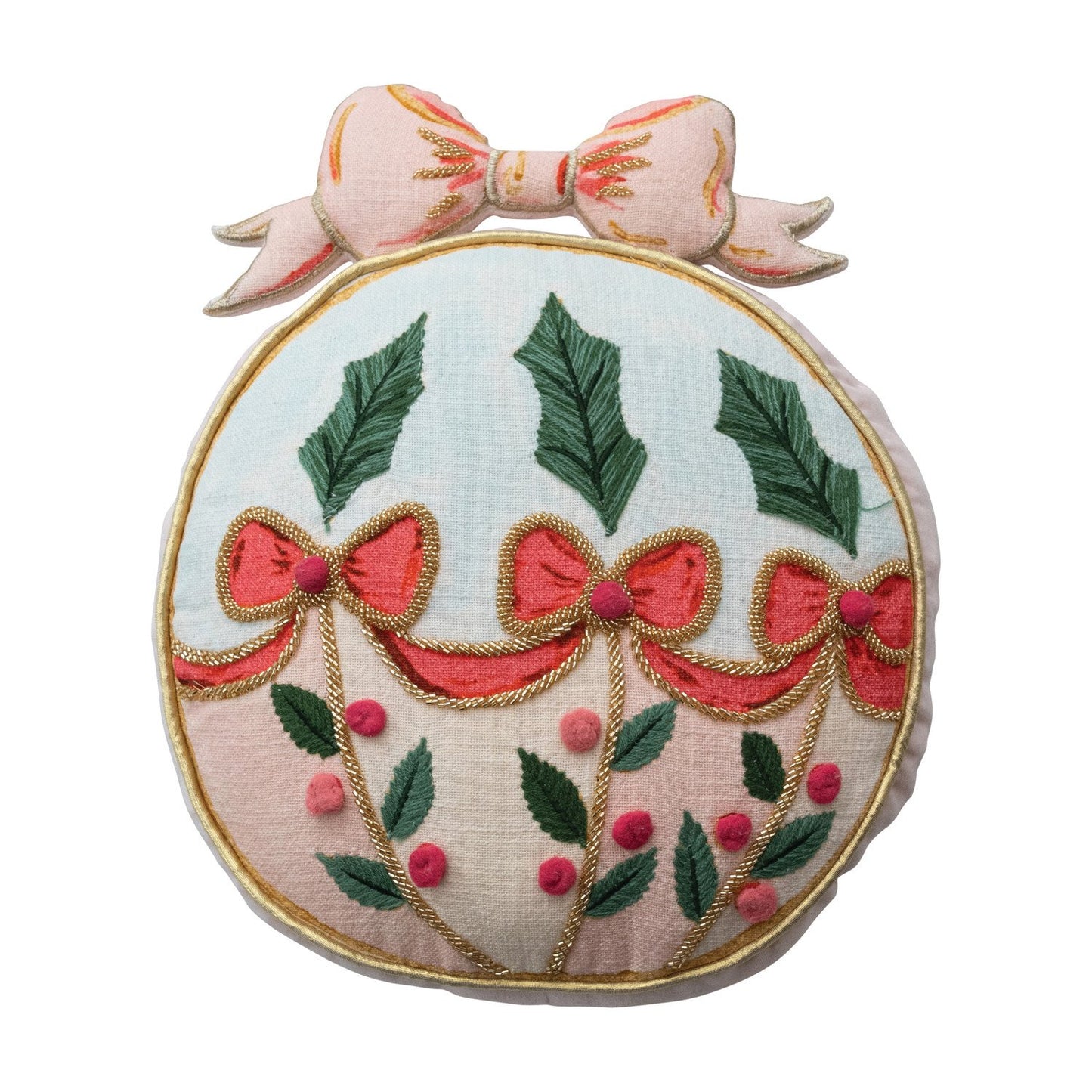 Ornament Shaped Pillow with Embroidery & Velvet Back ©