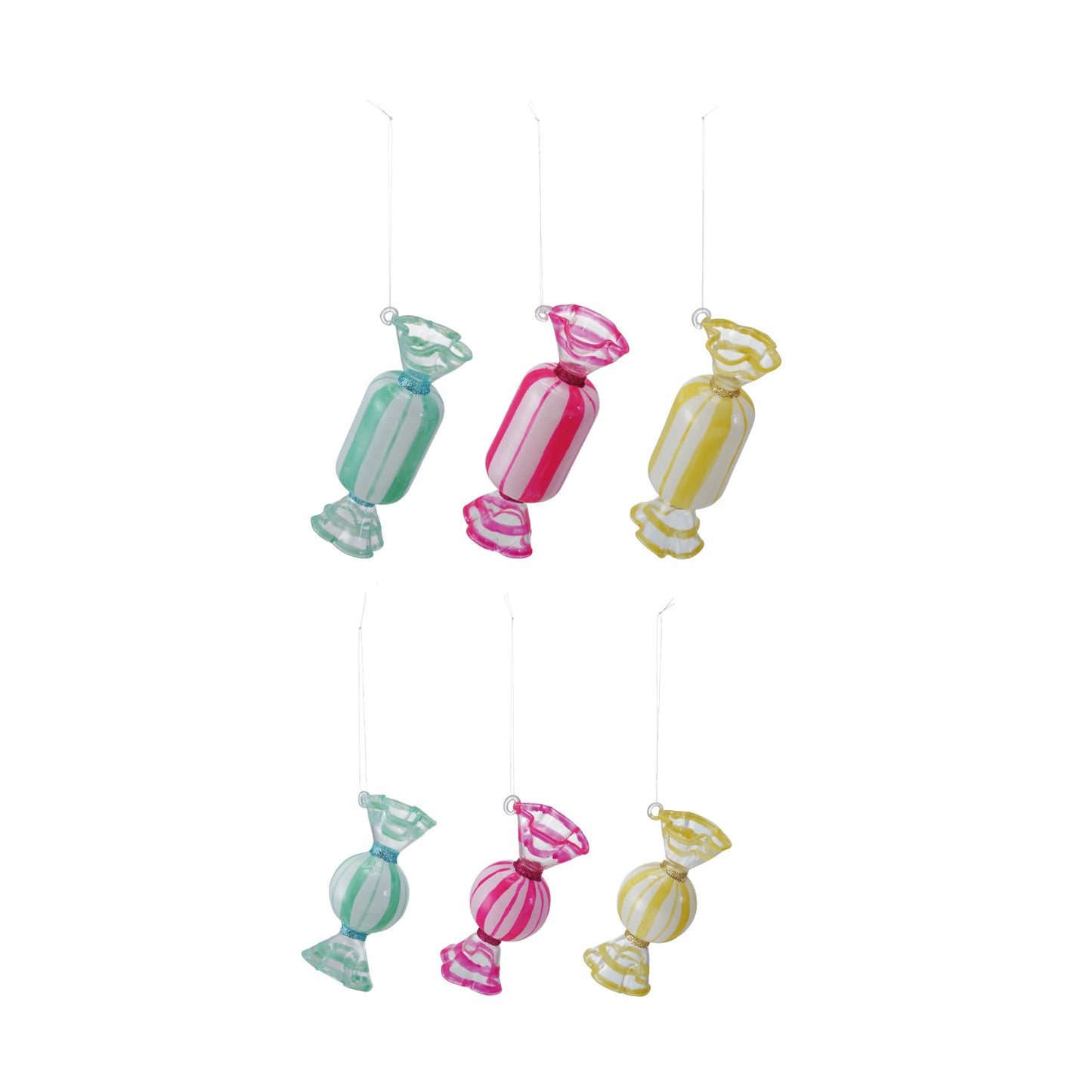 Hand-Painted Glass Candy Shaped Ornament, 3 Colors, 2 Styles