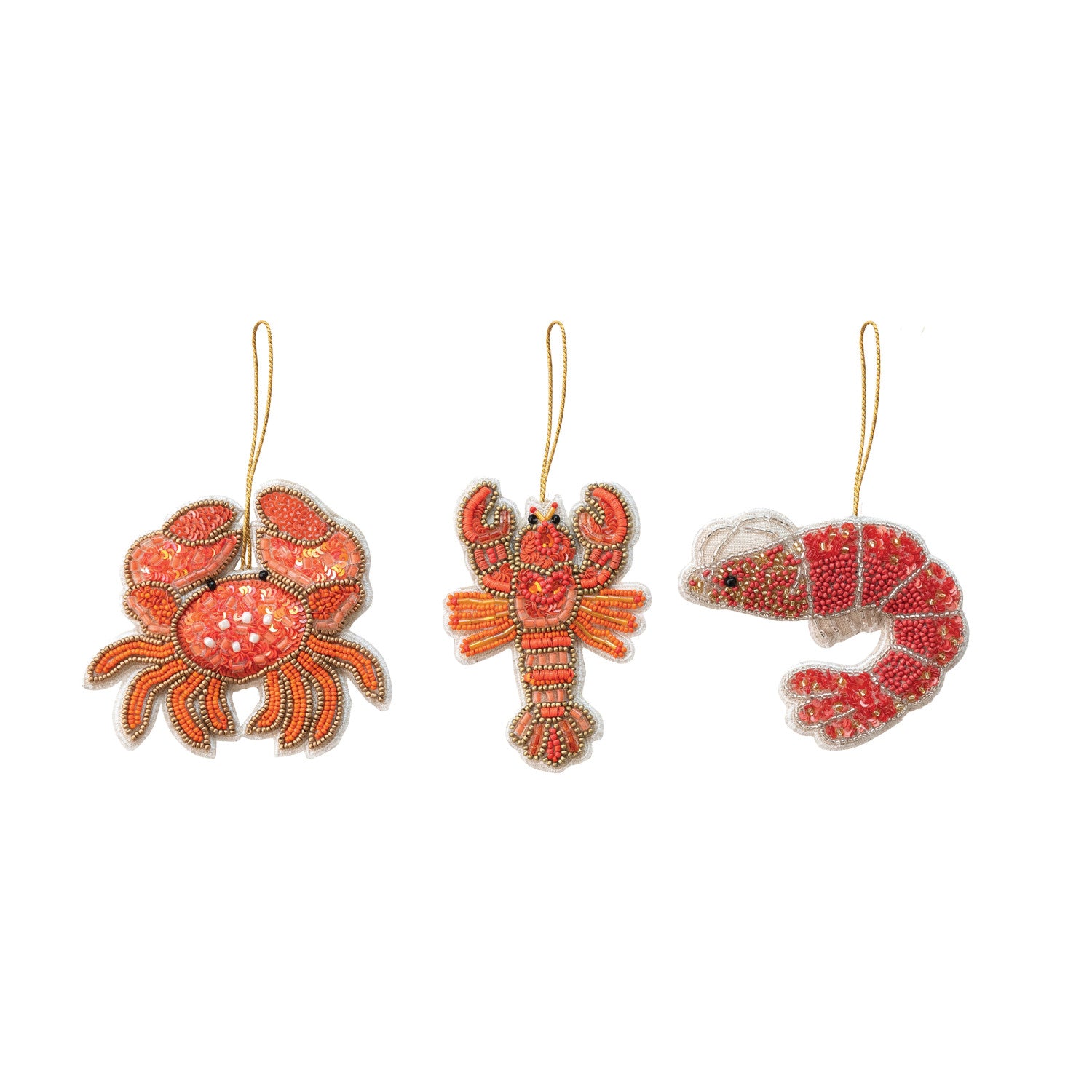 Handmade Beaded Fabric Crustacean Ornament with Sequins, 3 Styles