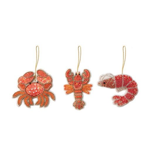 Handmade Beaded Fabric Crustacean Ornament with Sequins, 3 Styles