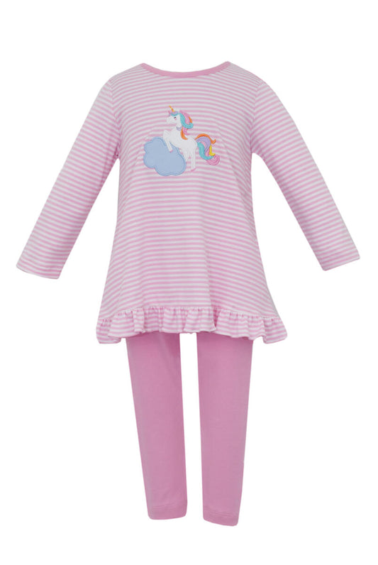 Unicorn Pink Stripe Knit Girl's Tunic set w/ Pink Leggins L/S