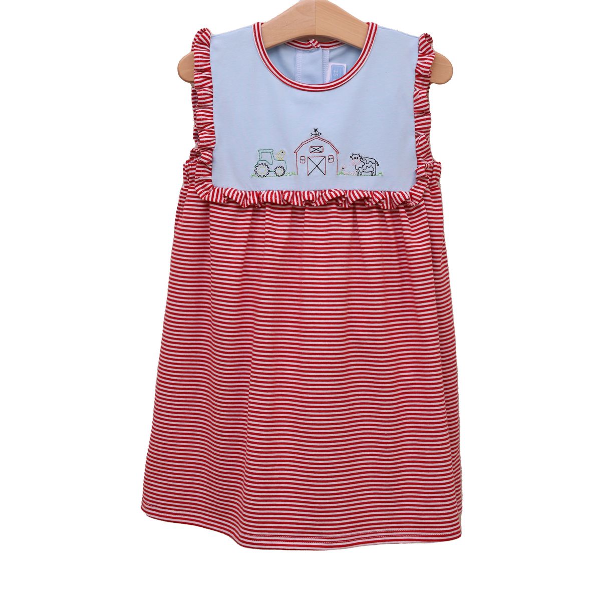 Farm Embroidery Dress Red Stripe