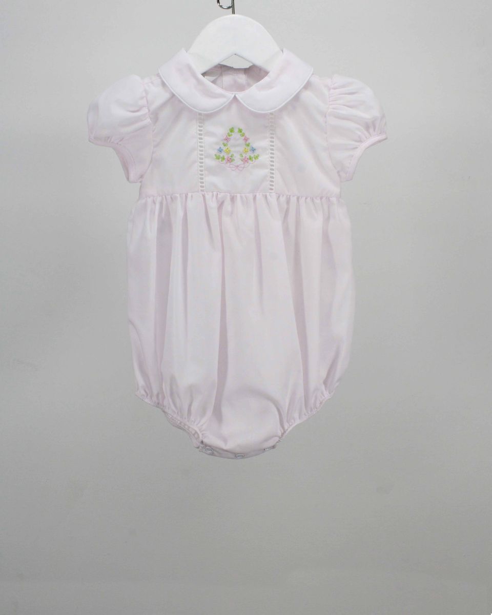 Pink Bubble w/ Colorful Embroidered Flowers