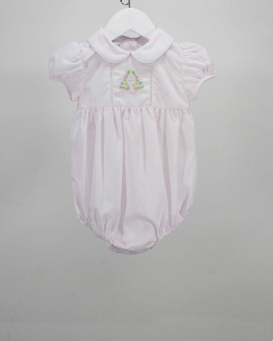 Pink Bubble w/ Colorful Embroidered Flowers