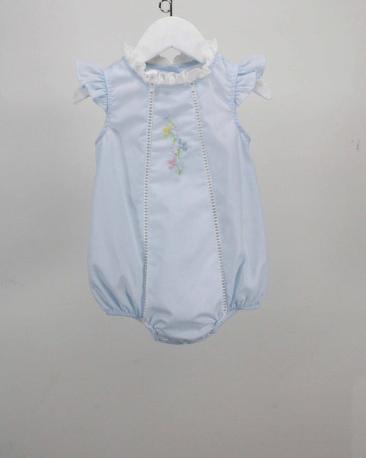 Light Blue Ruffle Bubble w/Embroidered Flowers