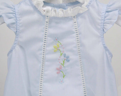 Light Blue Ruffle Bubble w/Embroidered Flowers