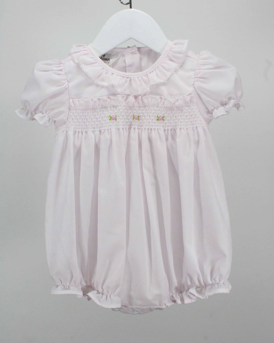 Pink Ruffle Bubble w/Smocked Flowers