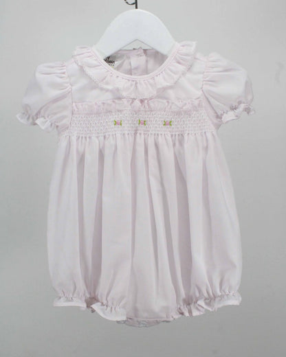 Pink Ruffle Bubble w/Smocked Flowers