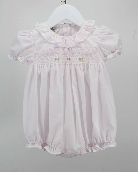 Pink Ruffle Bubble w/Smocked Flowers