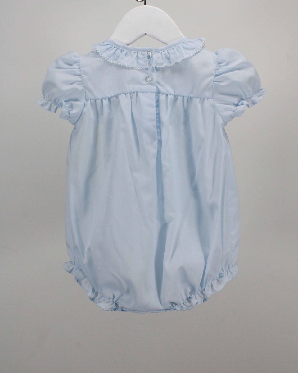 Light Blue Ruffle Bubble w/Smocked Flowers