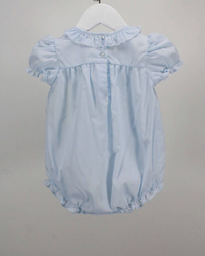 Light Blue Ruffle Bubble w/Smocked Flowers