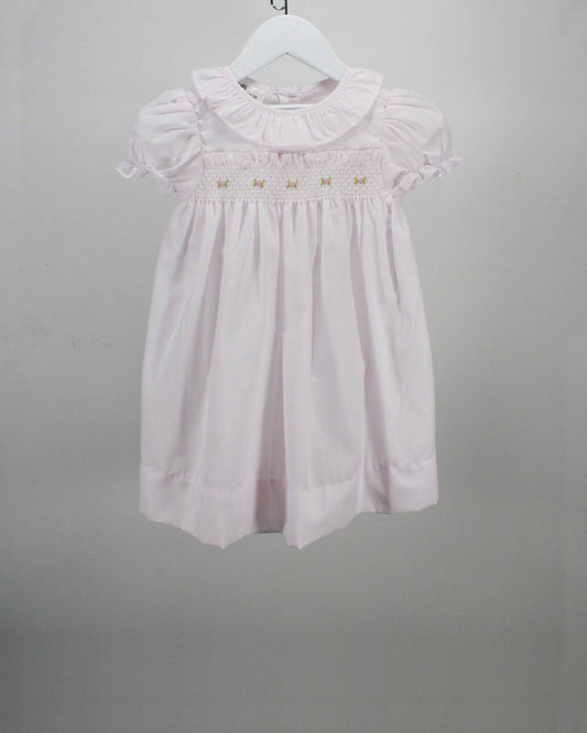 Pink Ruffle Dress w/Smocked Flowers