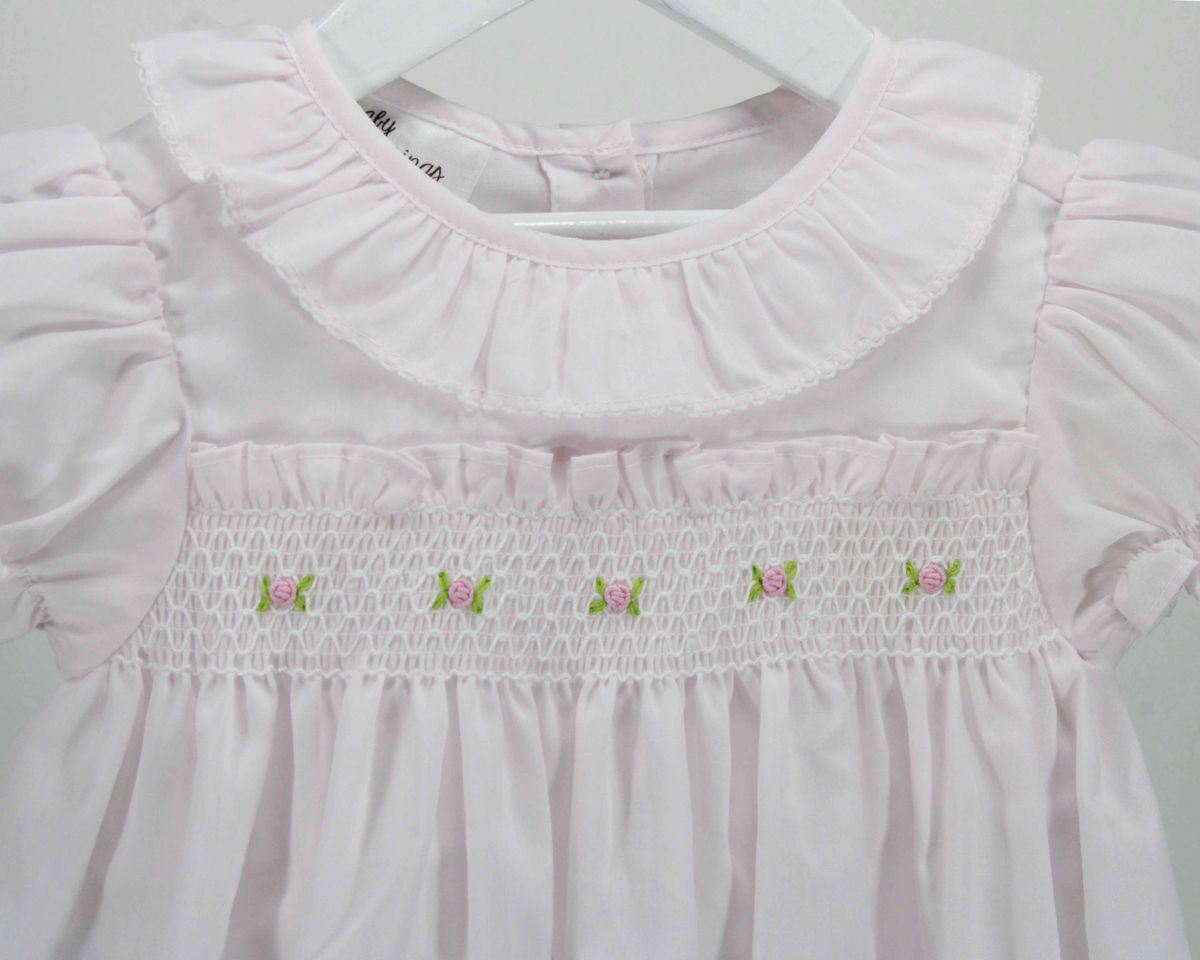 Pink Ruffle Dress w/Smocked Flowers