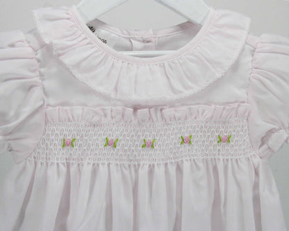 Pink Ruffle Dress w/Smocked Flowers