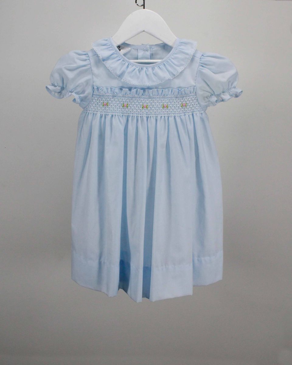 Light Blue Ruffle Dress w/Smocked Flowers
