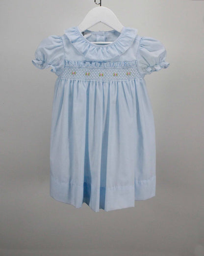 Light Blue Ruffle Dress w/Smocked Flowers