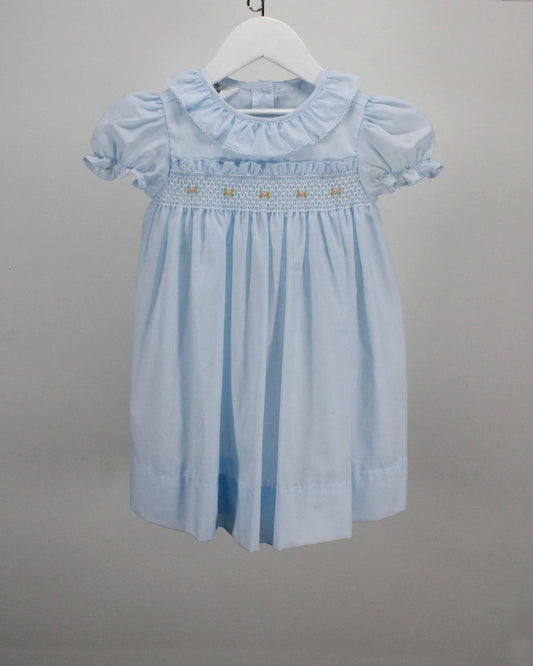 Light Blue Ruffle Dress w/Smocked Flowers