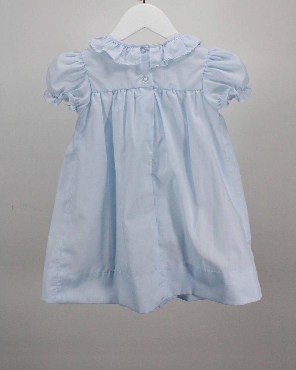 Light Blue Ruffle Dress w/Smocked Flowers