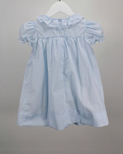 Light Blue Ruffle Dress w/Smocked Flowers